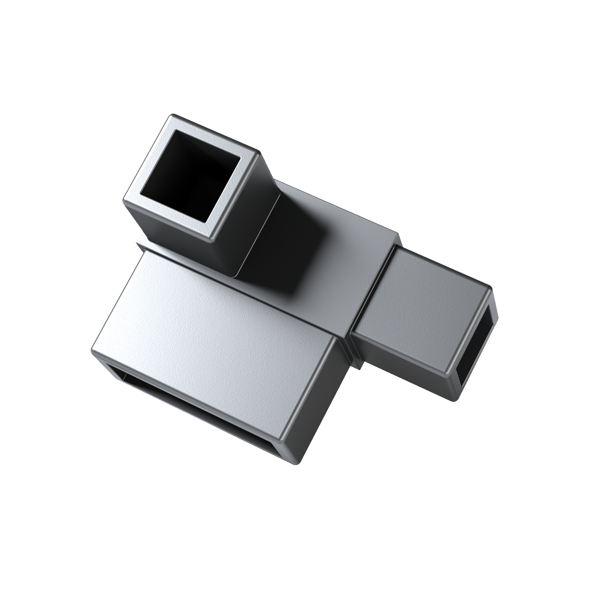 Three-way connector for 1-inch square and 1×2-inch rectangular aluminum tubing – Tube² TS350